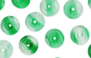 Loose Spiral Rondelles 10mm : Crystal/Green